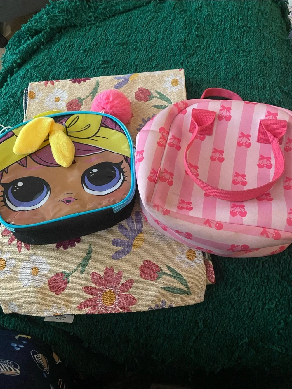 Pink Striped Kids Carry Bag with Bow Print - Cute Travel Tote and Lol doll lunch